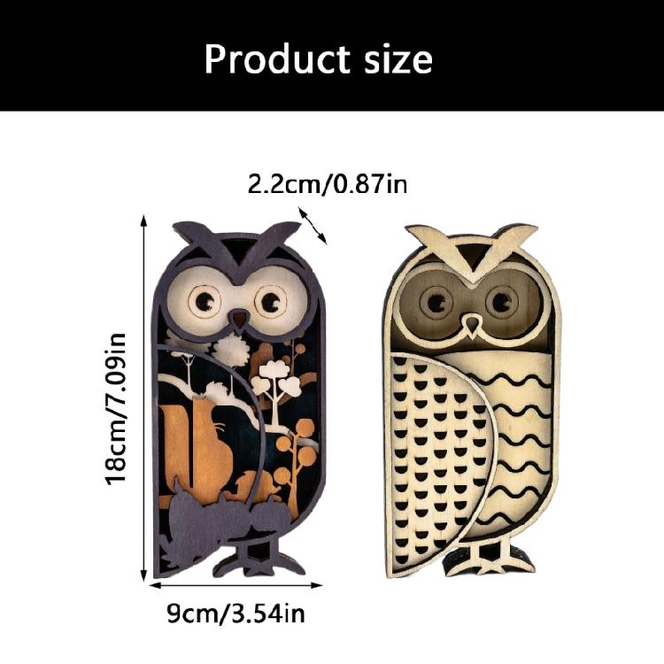 Figurine Hibou Sculpture sur Bois Multicouche Miniature Ornement Artisanat Fait Main Pour Étagères de Livres Arrangement Décoratif de Bureau