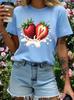 Red Strawberry Ice Cream Pattern Women's Short Sleeved T-shirt  Fashion Breathable and Comfortable Round Neck Casual Women's Top