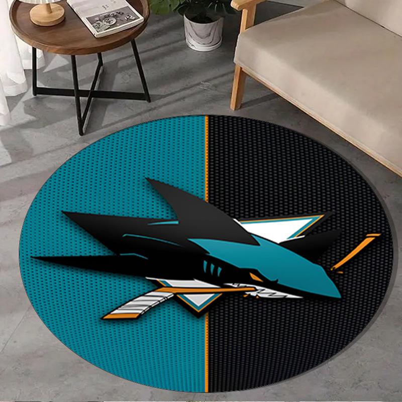 1PC San-Jose Sharks Hockey Round Rug, Non-slip Chair Mat, Home Decor, Circle Carpet Perfect for Office, Bedroom, Living Room,Christmas gift