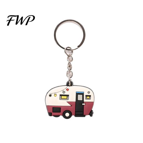 Camping Keychain Cartoon RV Shape Keychain, Contrasting Color Keyring Accessories for Travel Trailers, Enameled Metal Retro Car Trailer