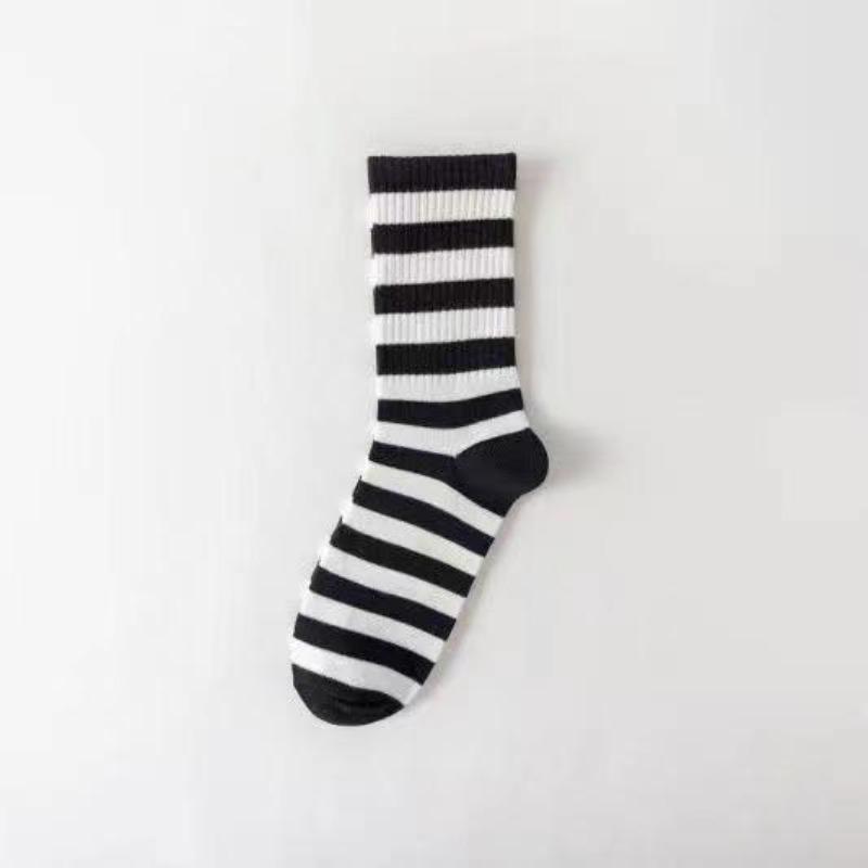 5 Pairs of Trendy Socks, Striped Letter PT Mid-calf Socks, Women's Breathable and Sweat-absorbing Cotton Socks