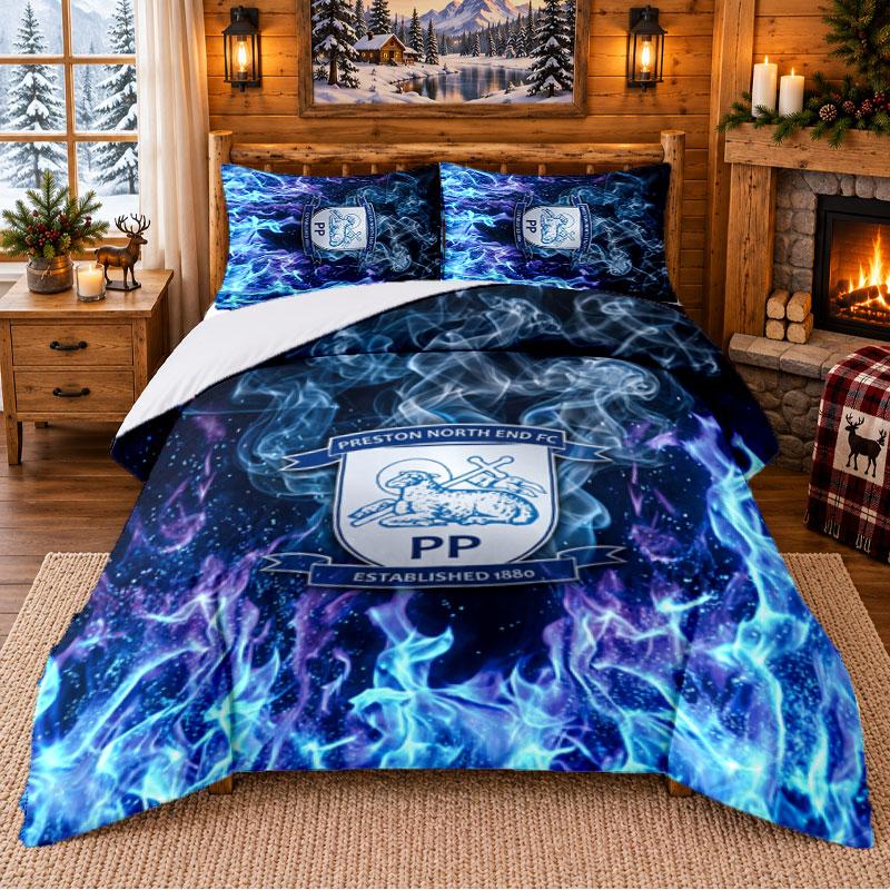 Printed 3Pcs Bedding Set Preston North End Football Pattern Bed Sheet Pillowcase For Bedroom Decor