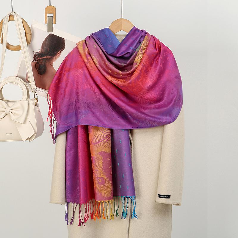 Elegant Ladies Pashmina Jacquard Cashmere Scarves Winter Thick Warmth Two-Sided High Quality Shawl Coldproof Blanket Scarf