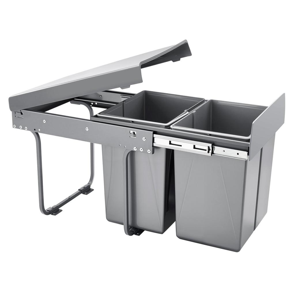 Double 20Lx2 Pullout Waste Container Under Cabinet Kitchen Bin Trash Can