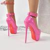 Fashion Aphixta Baby Pink 2cm Belt Buckle Pimp Party Disco Dance Pumps Women 5.5cm Platform 16cm High Thin Heels Shoes Super Big Size 50