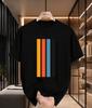 2026 New Cotton Tshirt Retro Colorblocked Four Vertical Stripes Simple Geometric Color Block Print Casual Short Sleeve