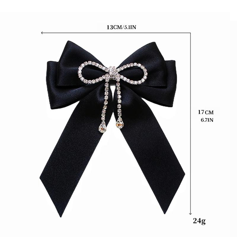 Crystal Pearls Ribbon Bowknot Brooch Pin Bowtie for Women Shirt Jabot Collar Pre Tied Necktie Clip Clothing Accessories