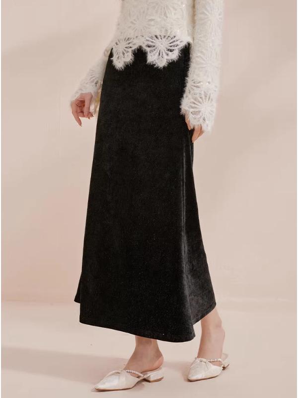 Spring 2026 Women s Elegant High-Waisted A-Line Mid-Length Skirt S чёрный