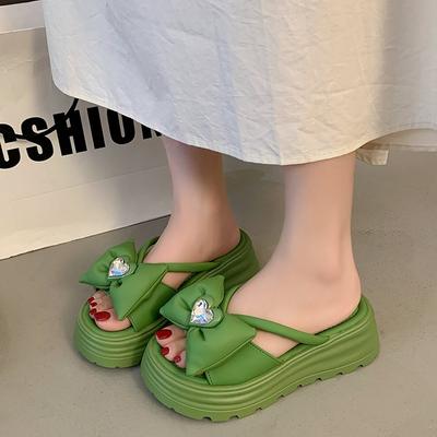 Pantofole platform muffin estive da donna nuove con fiocco vento fatato rialzate moda parola spiaggia pantofole fresche da donna