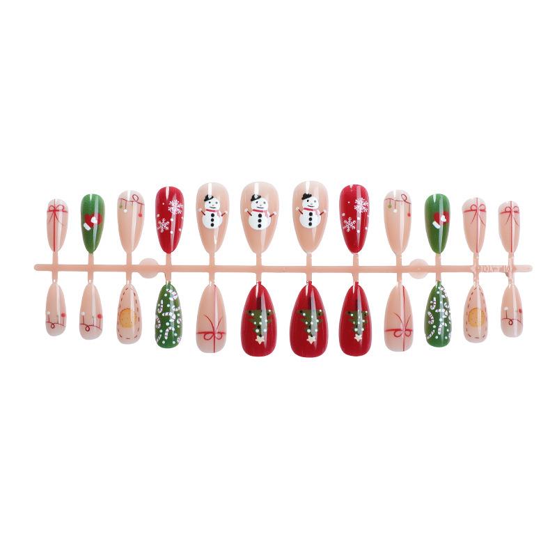 24PCS Christmas Manicure Nail Tips with Snowflake and Snowman Designs - Almond Shape