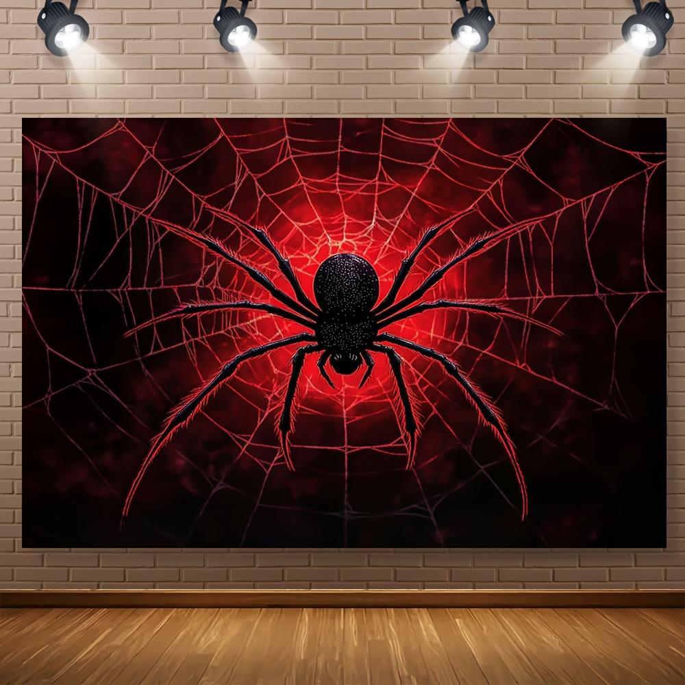 Halloween Black Bottom Giant Black Spider Web Tapestry Dark Horror Red Pattern Spider Web Wallpaper Party Decoration 100X70CM