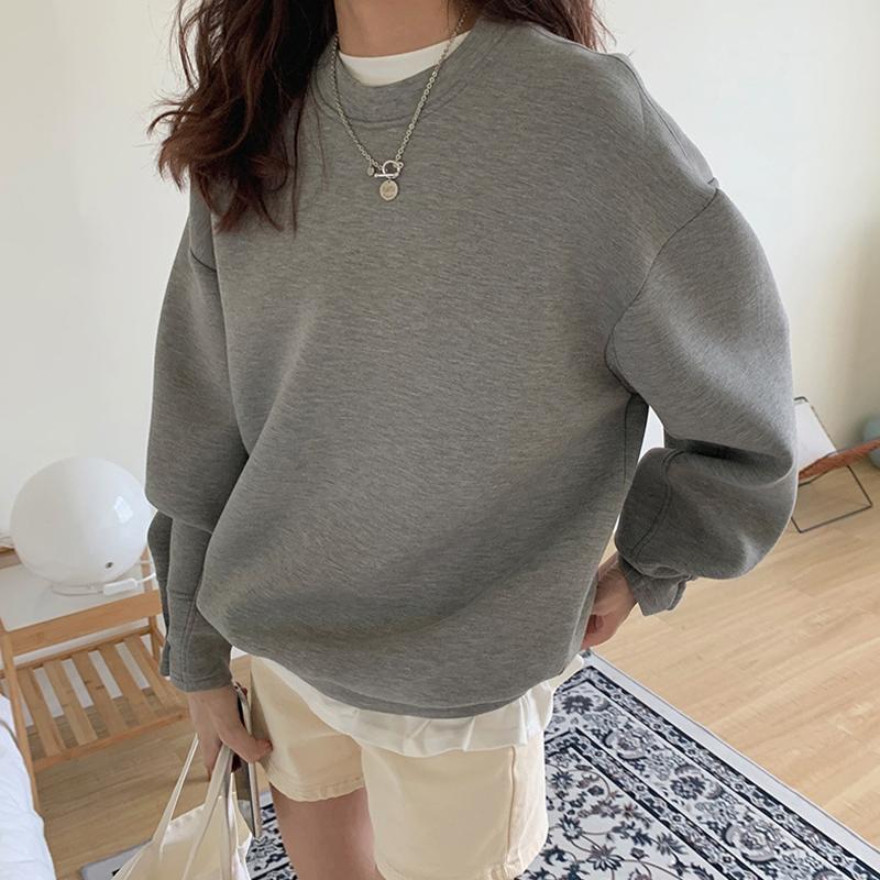 Solid Color Sweater Women's Space Cotton Loose Round Neck Long Sleeve Pullover Top