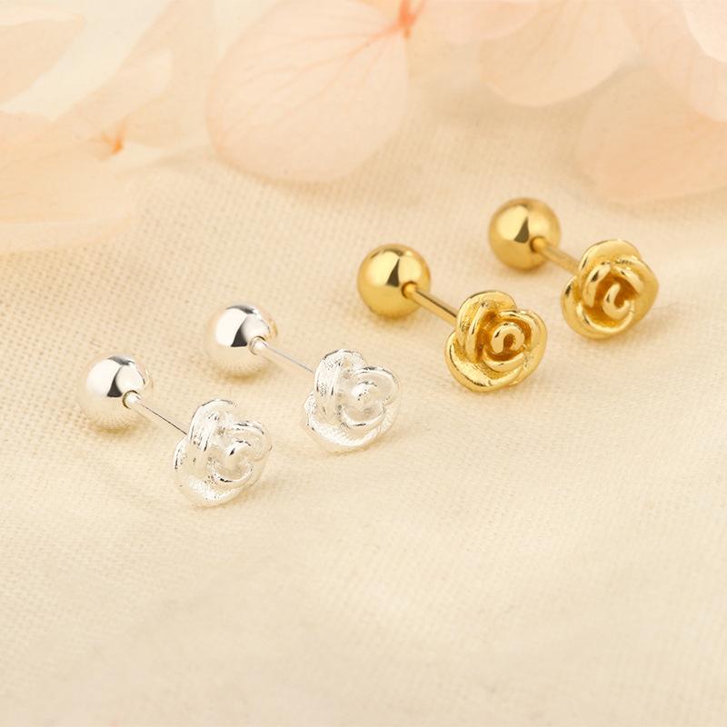 Luxury Rose Flower Cartilage Earring For Women Niche Design Screw Back Stud Earrings High End Elegant Jewelry