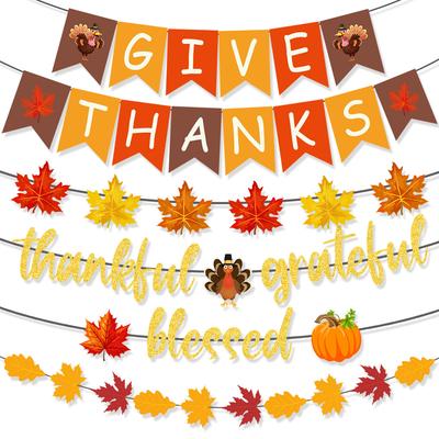 Thanksgiving Party Decoration Banner Harvest Festival Arrangement Turkey Pumpkin Maple Leaf La Flower