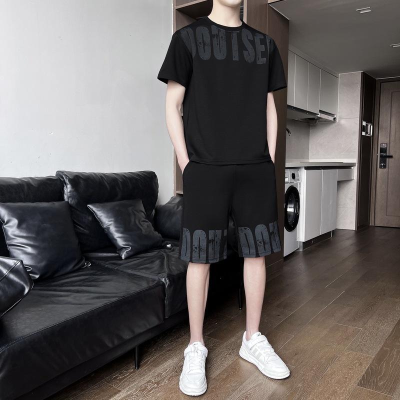 

Мужской спортивный костюм из ледяного шелка, футболка с короткими рукавами и шорты, комплект из двух предметов L