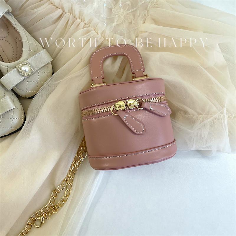 Stylish Mini Pu Bucket Bag For Girls With Chain Crossbody Design Perfect For Kids