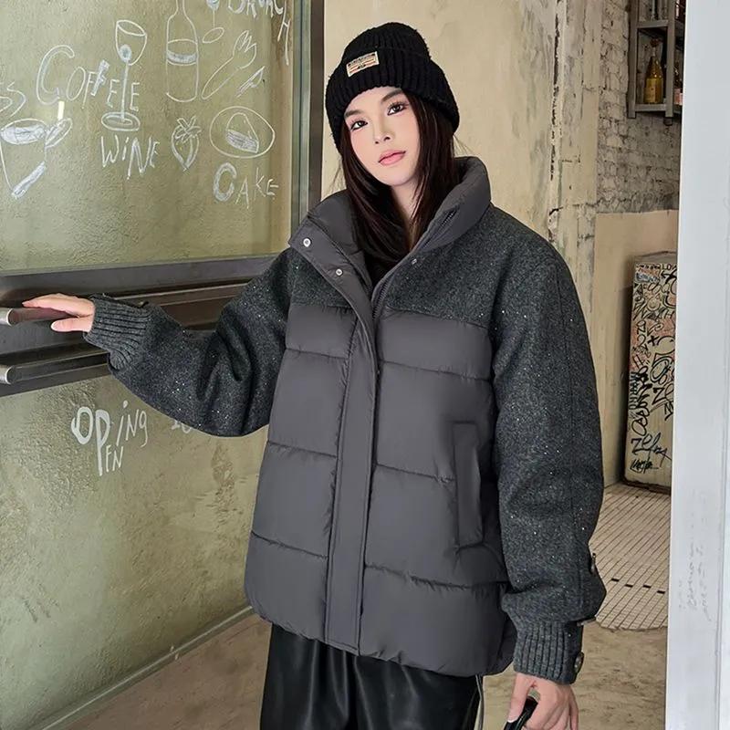 

Стеганая куртка Стойка воротник Короткая Большого размера Пуховая куртка Женская Зимняя стеганая куртка Маленькая теплая куртка XXL серый