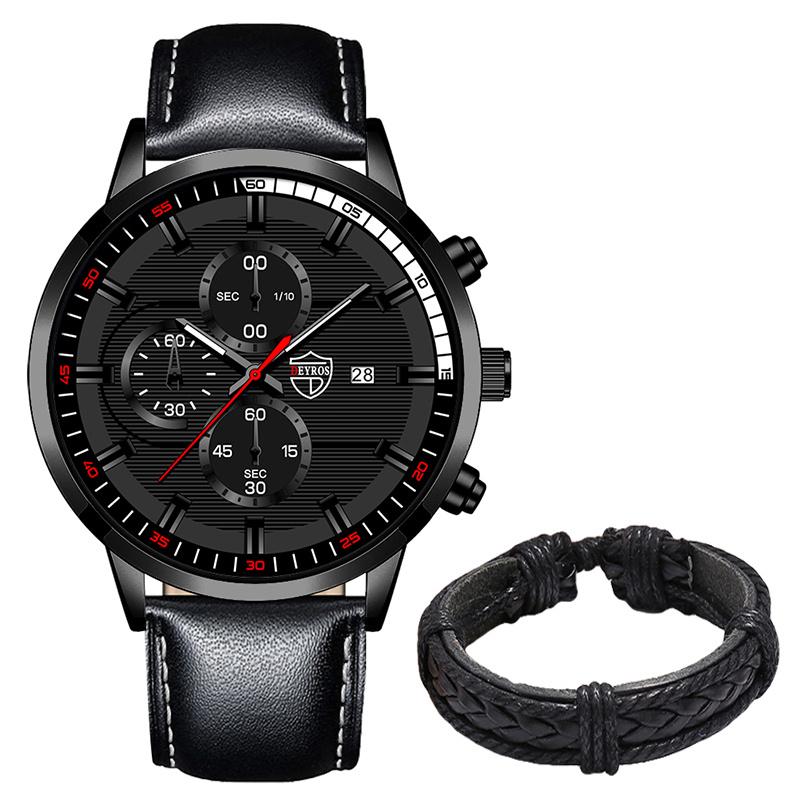 Men's Fashion Sports Watches Men Luxury Business Quartz Wristwatch Calendar Male Casual Leather Bracelet Watch Luminous Clock