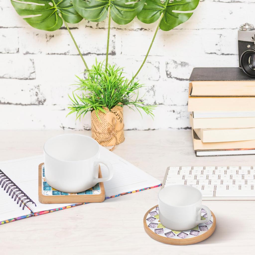 HOODANCOS 6 kusů DIY Mozaikové podtácky, Dřevěné podnosy k vyplnění, Podtácky pod nápoje, Nedokončené prázdné základní podnosy, Umělecké desky, Potřeby pro výrobu mozaiky