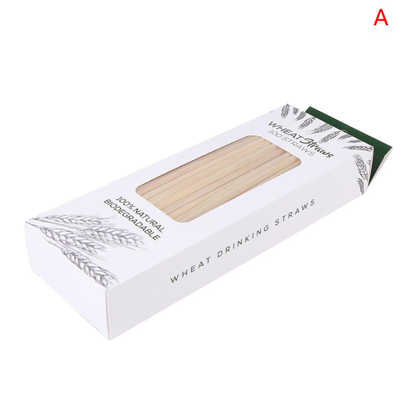 100Pcs/Set Natural Wheat Straw Biodegradable Straws Portable Drinking Straw