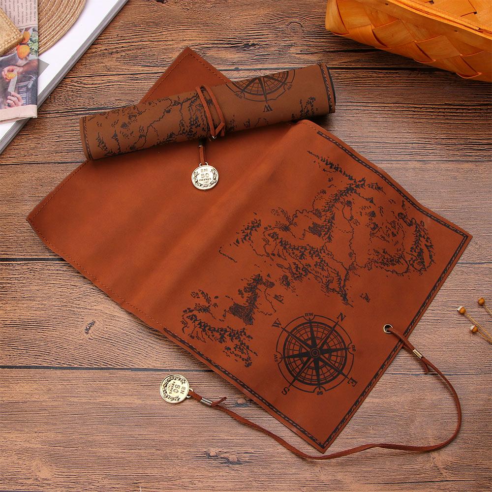 Map Roll Vintage Case Bag Purse Pouch Pen Pencil Case for School Leather Cosmetic Make Up PU Bag