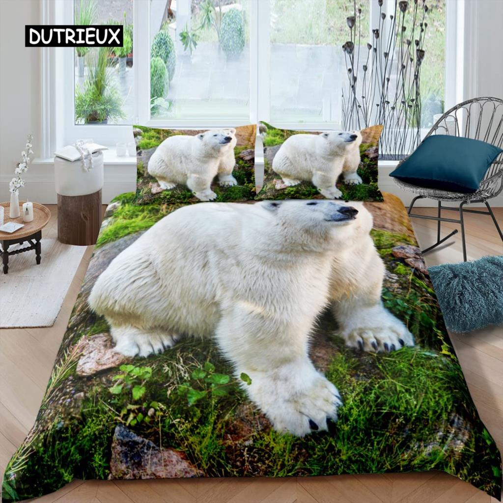 

Белый медведь пододеяльник комплект постельного белья размера Queen Белый медведь с рисунком животных пододеяльник с принтом медведя для взрослых подростков детей EU single(135x200cm)