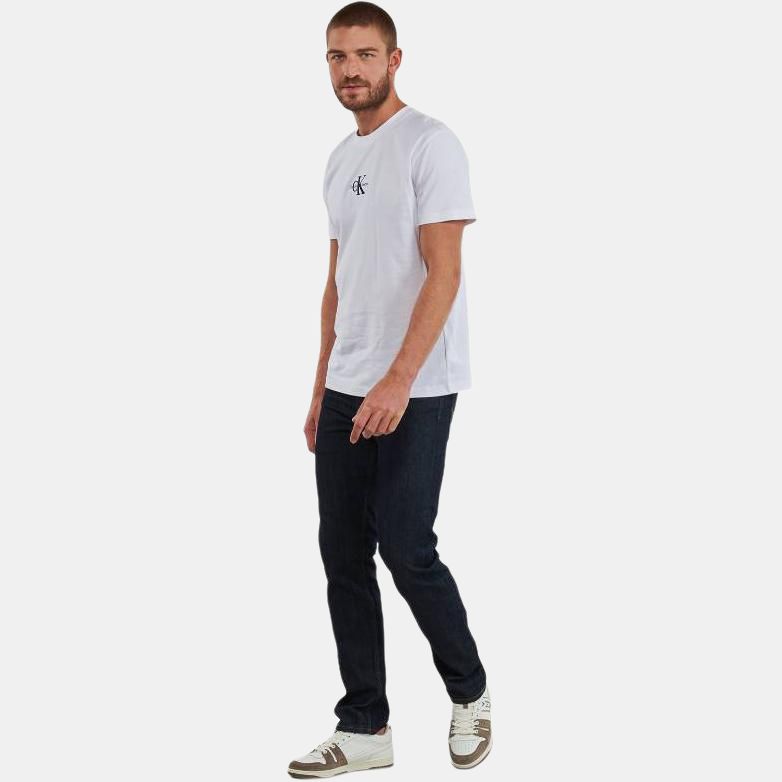 Calvin Klein Solid Color Logo Embroidered Crew Neck Pullover Short Sleeve T-Shirt Men Tops White J30J325649-YAF