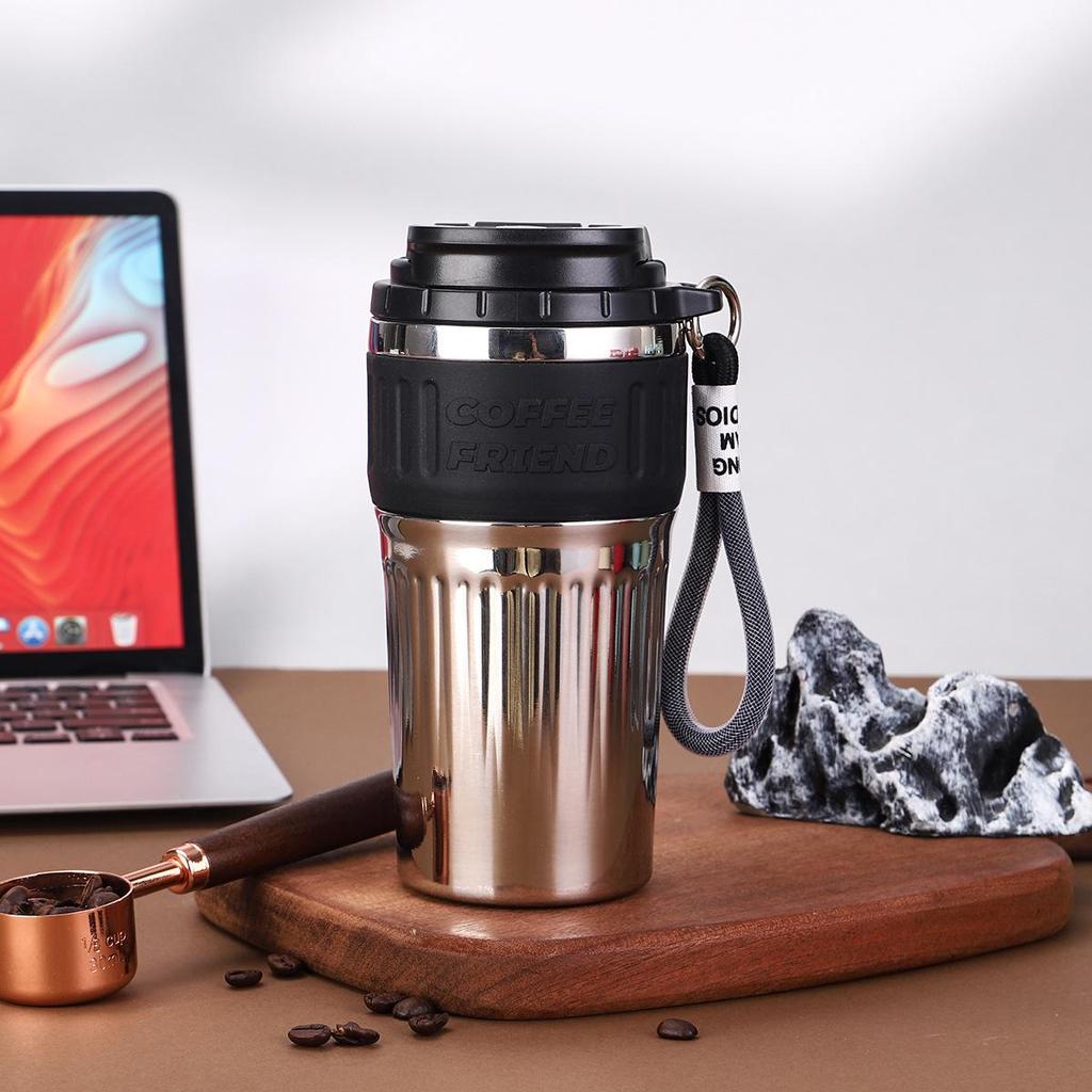 Portable Insulated Ceramic Liner Coffee Cup with Straw - Unisex Light Luxury Style for Office and Car