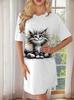 Fashion 3D Print Summer Dress Loose Casual Short Sleeve O-Neck Mini Dress
