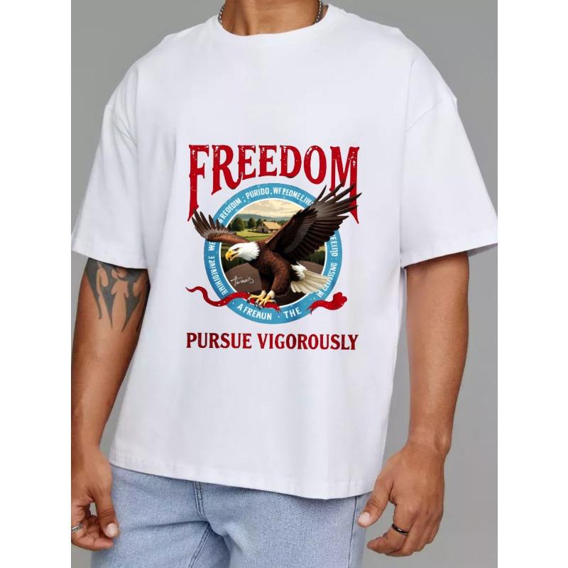 Freedom Eagle Graphic T Shirt White American Eagle and Freedom Text Design for Casual Wear Outdoor Activities and Patriotic Events