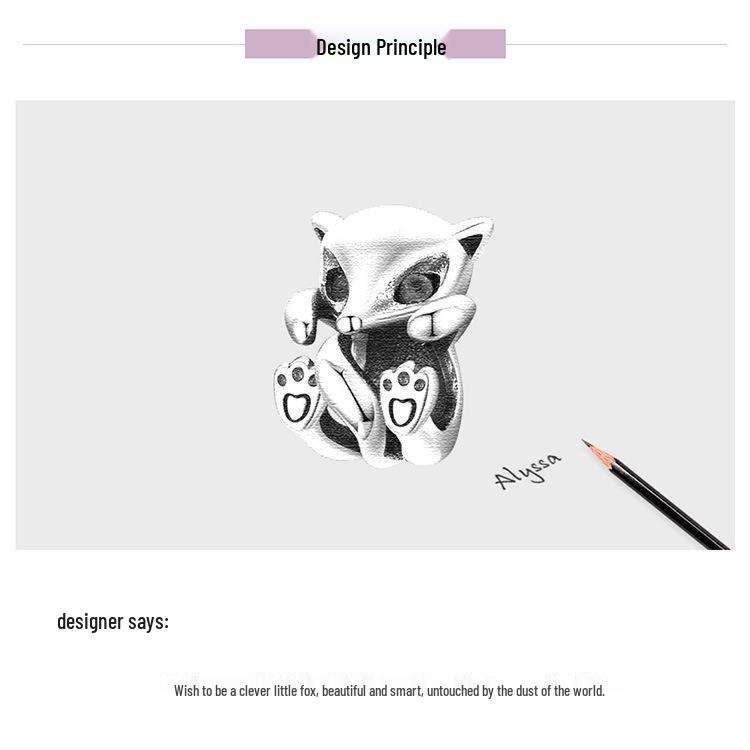 Korean Style S925 Sterling Silver Cute Fox Bead Accessory
