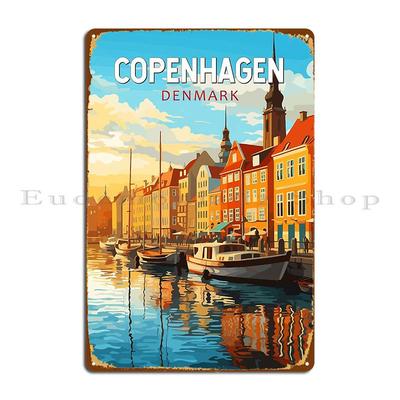 Copenaghen Danimarca Viaggio Arte Metallo Vintage Segno Stampato Garage Murale Decorazione Murale Murale Stagno Segno Poster