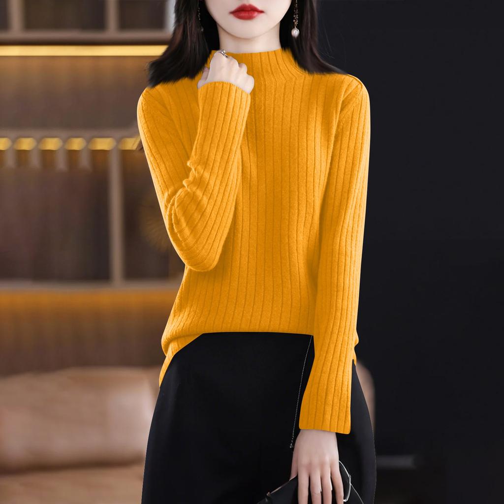 Women's Fashion Long Sleeve Solid Color Pullover Turtleneck Base Sweater Top