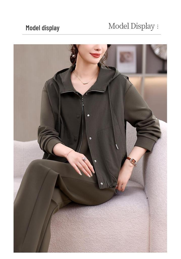 Autumn 2026 Women's Casual Three-Piece Set: Hooded Sweatshirt, Vest, and Pants.