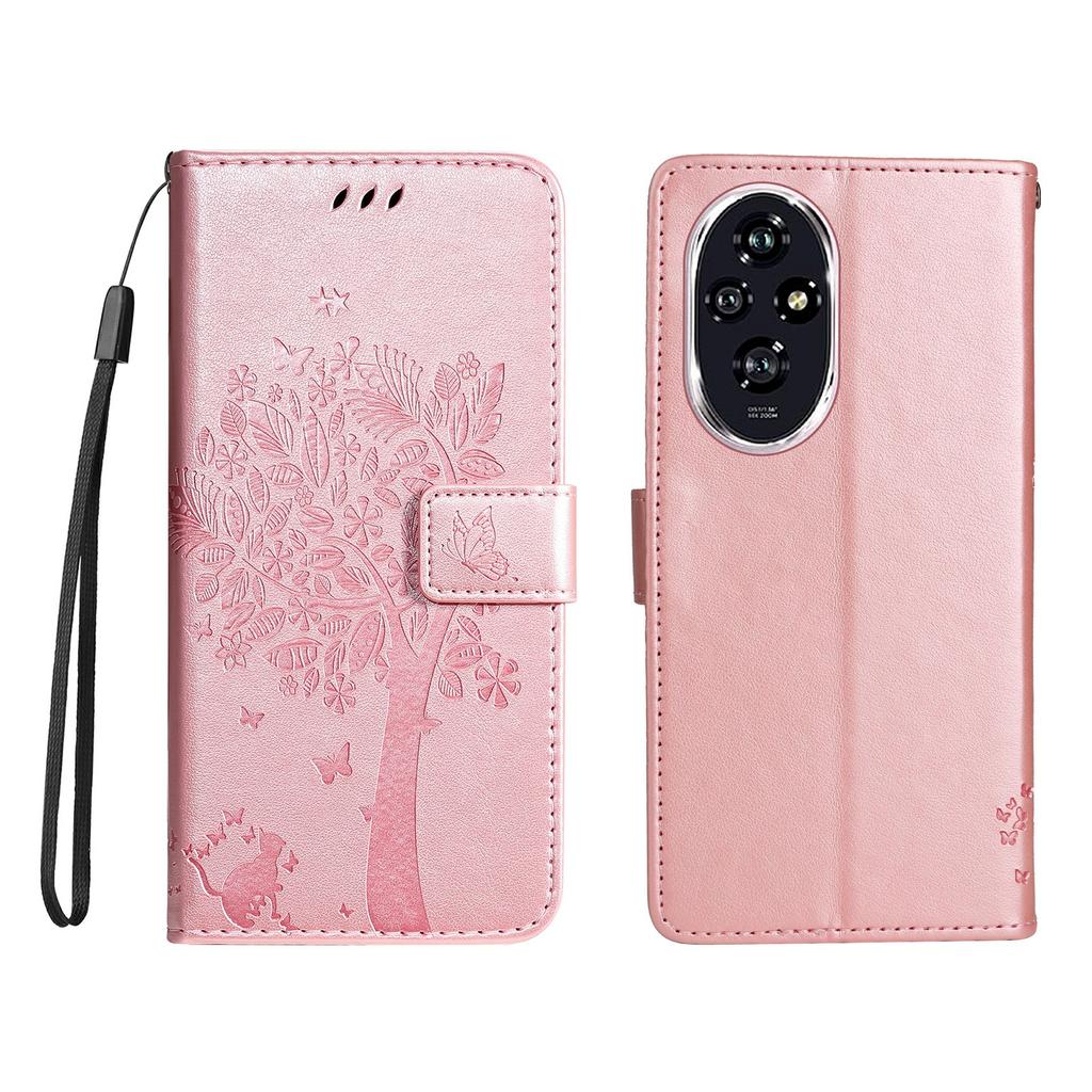 For Honor 200 5G Phone Case with Stand Cat Tree Pattern Leather Wallet Mobile Cover