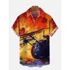 Hawaiian Colorful Sci-Fi Space War Elements Printing Breast Pocket Short Sleeve Shirt  Loose Versatile Casual Sports Summer Men