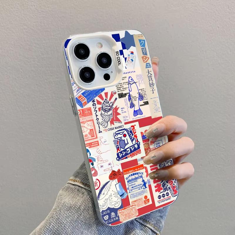 Fish Sardine Painting Art Silver IMD Phone Case For iPhone 17 Pro Max 16 15 Pro 14 13 Mini 12 11 XR 17Air Plus Hard Matte Cover