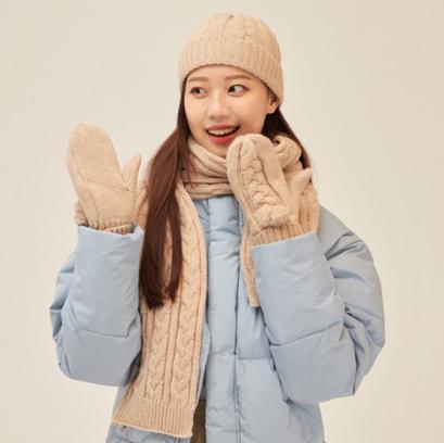 Jobeuha Autumn/Winter Knit Thermal Beanie + Scarf + Gloves 3-Piece Set Wva221007
