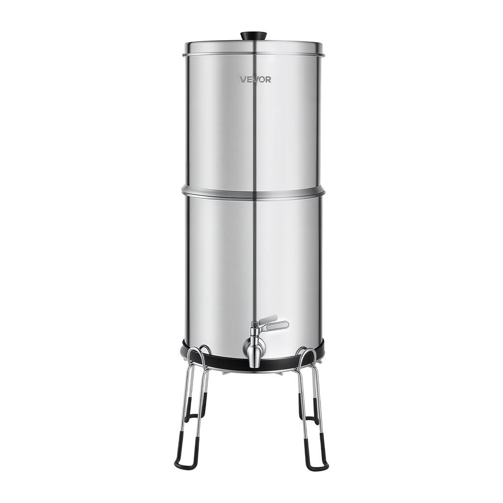 VEVOR Gravity-fed Water Filter System, 8.52L 304 Stainless-Steel Countertop Water Filtration System, Reduces Lead and Up To 99% of Chlorine