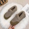 Winter new velvet round head one-pedal warm beanie shoes women's retro down fabric lamb wool cotton shoes