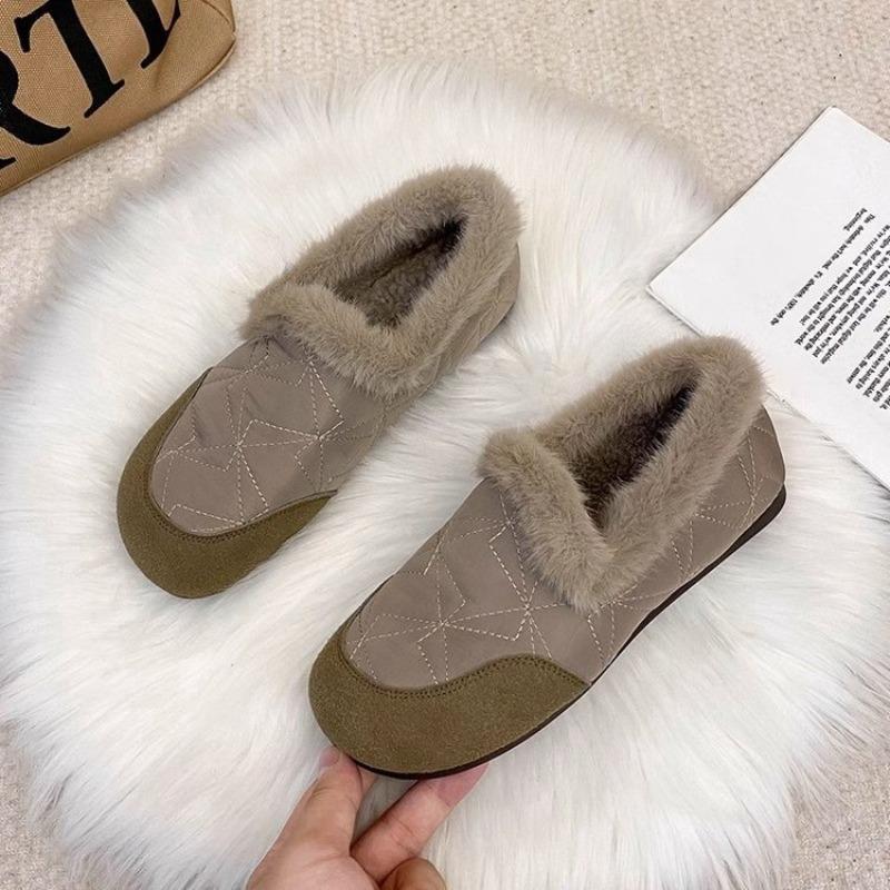 Winter new velvet round head one-pedal warm beanie shoes women's retro down fabric lamb wool cotton shoes