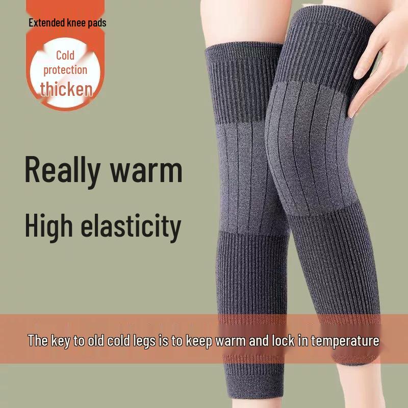Elastic Knit Long Strapped Knee Pads for Cold Protection and Sports - Cashmere for Autumn/Winter