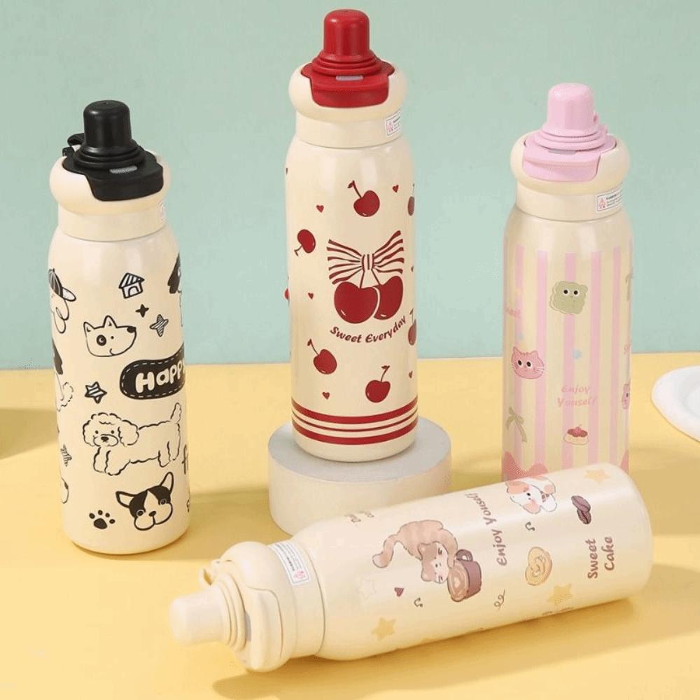 Leak Proof 600ml Insulated Bottle Small Mouth Coffee Thermos Mug Cartoon Vacuum cup  New Year Gift