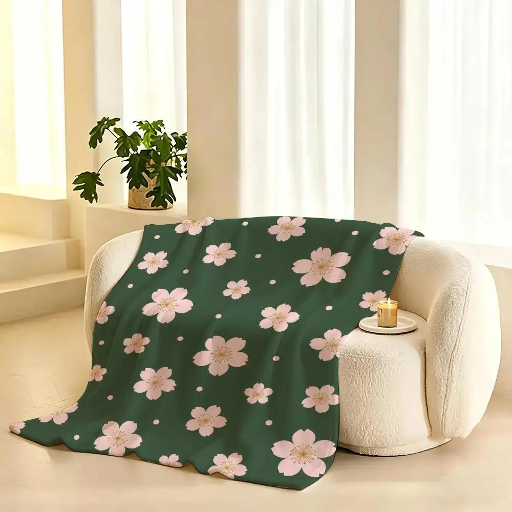 Cute Retro Animal Floral Pattern Throw Lightweight 240G Flannel Blanket Soft Skin-Friendly For Summer Cooling