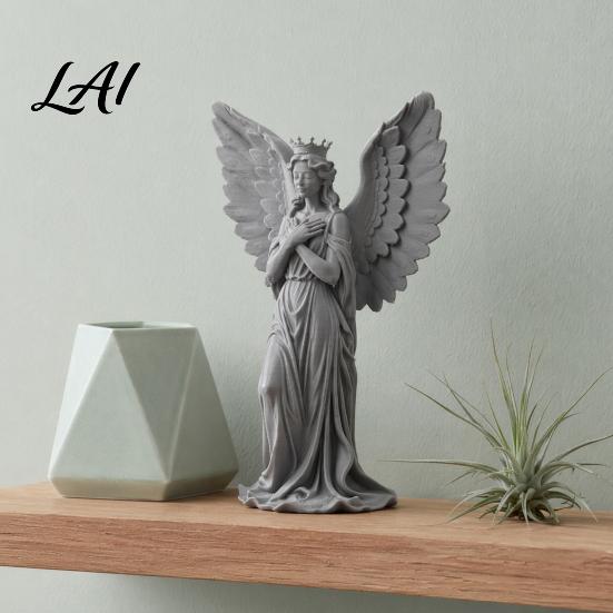 3D Printed Angel Statue Crown Figurine Vintage Guardian Angle Statue Shape Ornament Artistic Winged Women Sculpture for Home Tabletop Decoration
