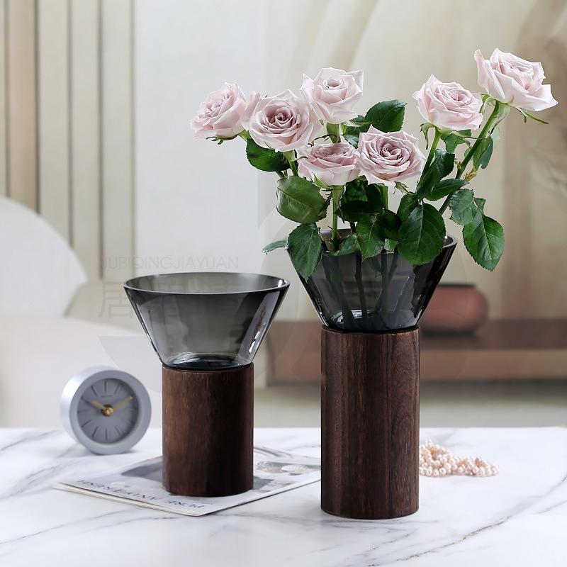 Γυάλινο Βάζο Διπλής Στρώσης Ξύλινο Βάζο για Λουλούδια Αξεσουάρ Διάταξης Λουλουδιών Υδροπονία Τεράριο Αξεσουάρ Διακόσμησης Σπιτιού