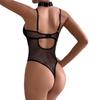 European & American Nightclub Hot Girl PU Leather Mesh Lace-up Backless Bodysuit