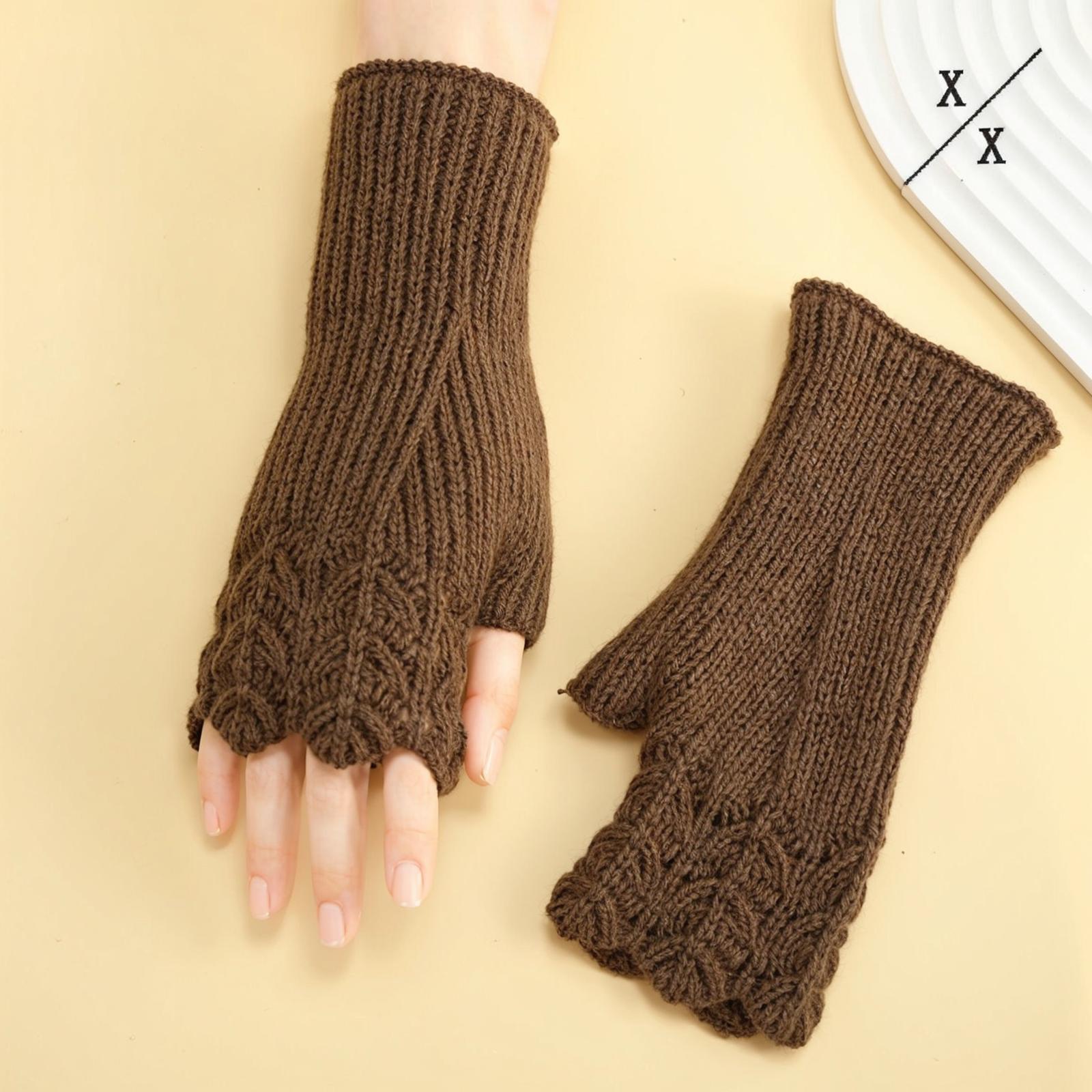 

Knitted Fingerless Gloves Short Wrist Warmers Acrylic Yarn Hollow Out Design Soft Breathable Winter Hand Covers for Women