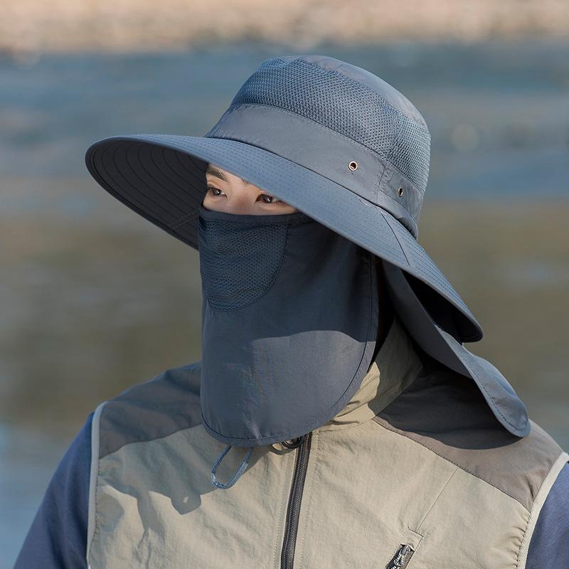 Outdoor quick-dry fisherman hat for men, summer multifunctional face mask, neck protector, all-in-one sun protection hat for hiking and climbing