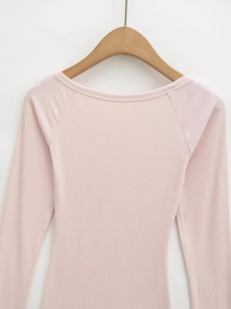 Women's Spicy American Sweetheart Neck Long Sleeve Button Bodycon Dress for Spring/Autumn